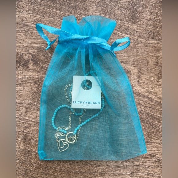 NWT Lucky Brand Turquoise Beaded Heart Layer Necklace - Picture 9 of 11